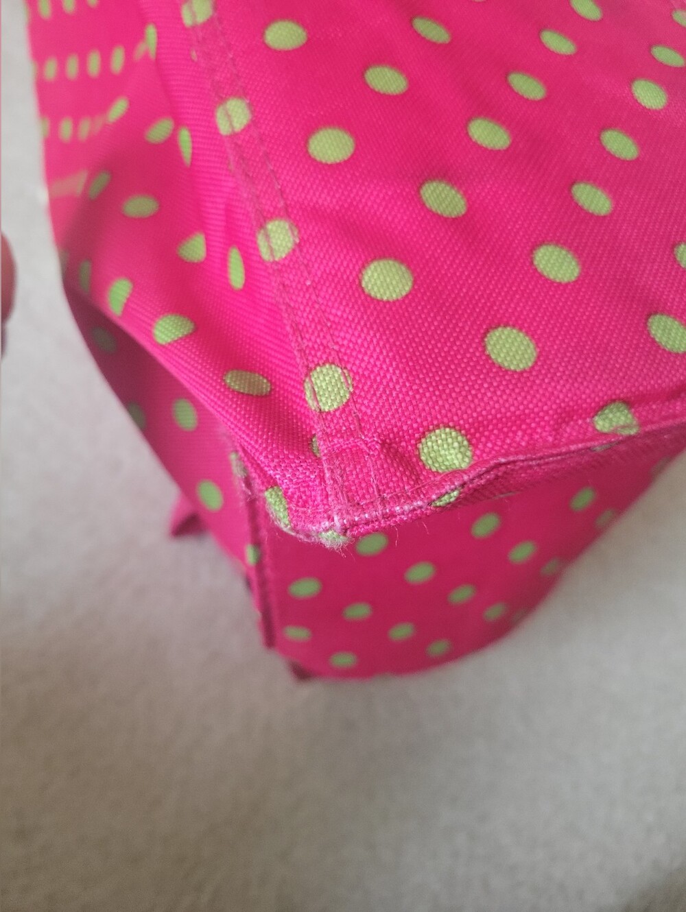 Pink Polka Dot Tote Bag with Lime Bow - Picture 13 of 16